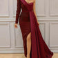 Patchwork One Shoulder Side Slit Long Sleeve Maxi Dress Women's Fashion Evening Dress