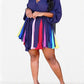 Rainbow Belt Ruffle Plus Size Vneck Long Sleeve Maternity Mini Dress