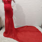 Seindeal Flowy Chiffon Draped Off-shoulder Baby Shower Red Maternity Dresses for Photoshoot