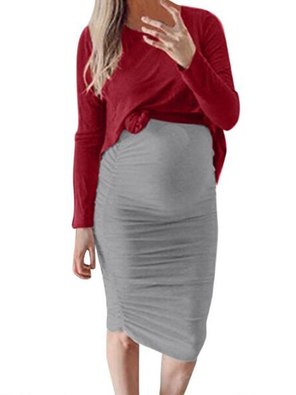 Seindeal Two Piece Midi Maternity Bodycon Dress with Long Sleeves