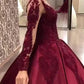 Red V-Neck Long Sleeve Elegant Maxi Dress Party Dress Evening Dress