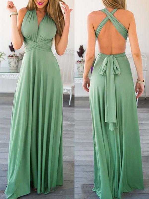 Sage Green Backless Lace Up Elegant Vacation Maxi Dress Party Dress Evening Dress for Wedding Guest