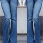 Seindeal Blue Solid Color Pockets High Waist Women's Flare Trousers Jeans