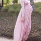 Seindeal Chiffon Draped Off-shoulder Long Sleeve Elegant Maternity Maxi Dress