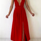 Side Slit Backless Deep V-Neck Spaghetti Straps Women Maxi Dresses Party Dress Ball Gown