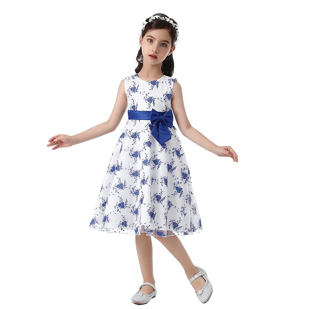 Girls Dress for Wedding Flower Sequin Gown Bowknot for Birthday Music Party 2-10Years