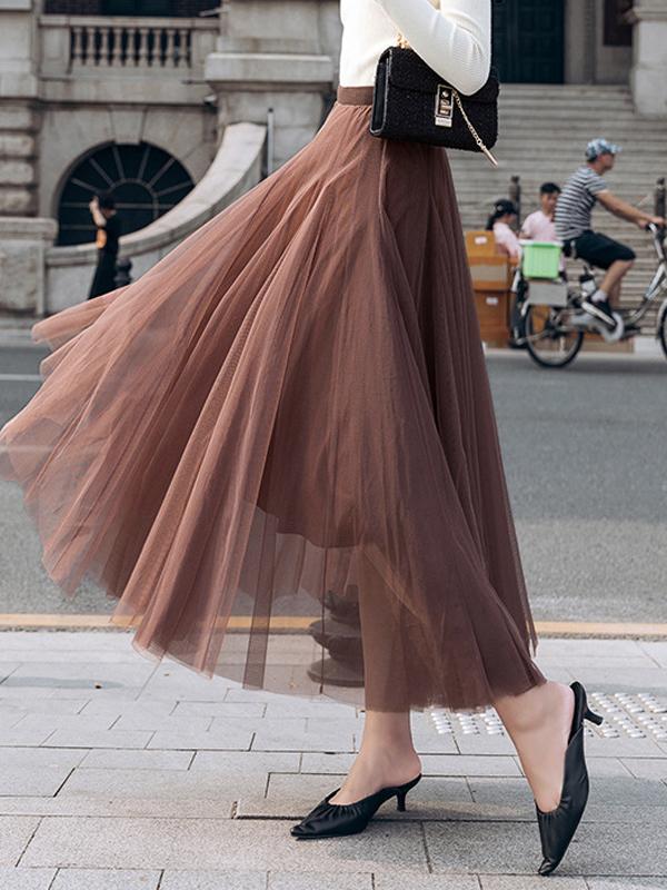 Seindeal Tulle skirt maxi skirt party mesh pleated elegant women