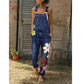 Seindeal Flowers Print Overall Maternity Long Denim Dungarees Jumpsuit Plus Size