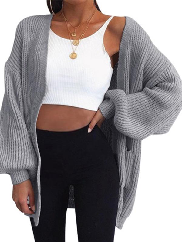 Solid Color Pockets Long SLeeve Oversized Sweater Cardigan Coat