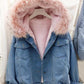 Seindeal Solid Pockets Fur Collar Long Sleeve Jacket Maternity Denim Coat