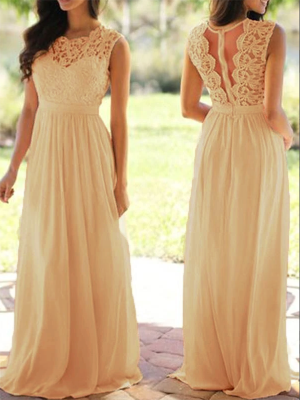 Lace Backless Round Neck Sleeveless Women Maxi Dresses Elegant Dress Evening Dress Ball Gown