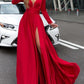 Pleated Side Slit V Neck Long Sleeve Women Maxi Dresses Elegant Dress Evening Dress