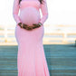 Seindeal Off Shoulder Backless Draped Mermaid Maternity Photoshoot Dress Pink