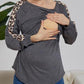 Seindeal Patchwork Leopard Print Nursing Breast-feeding Maternity T-shirt