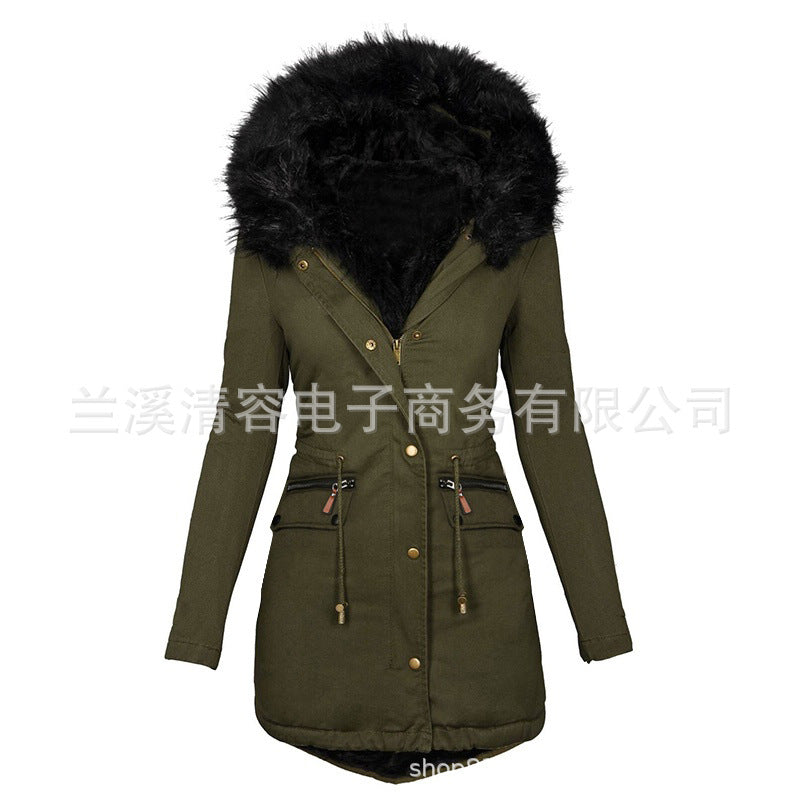 Seindeal Pockets Drawstring Buttons Hoodie Plus Size Maternity Padded Coat