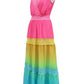 Seindeal Rainbow Tie Dye Ruffle Gradient Color Bohemain Maternity Dress