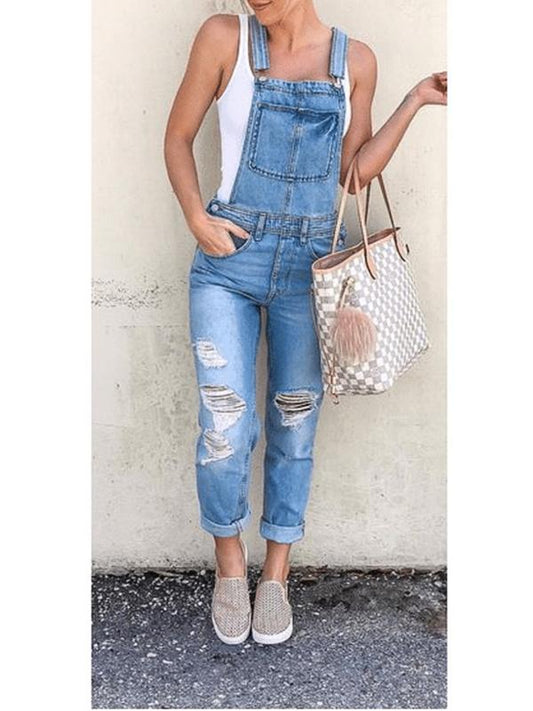 Ripped Destroyed Pockets Long Maternity Overall Pants