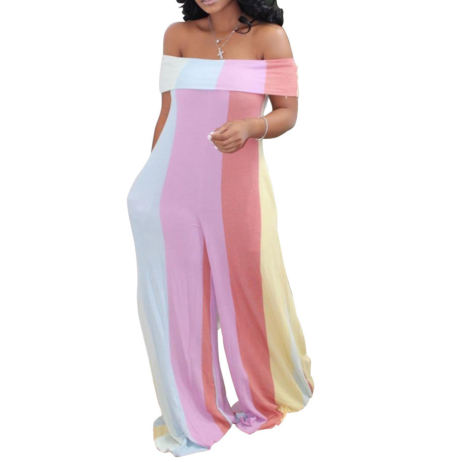 Seindeal Off Shoulder Colorful Boat Neck Plus Size Maternity Jumpsuit for Baby Shower Purple