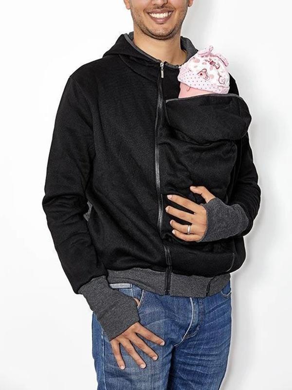 Seindeal Pockets Hooded Kangaroo Dad and Baby Carrier Pullovers Sweatshirt for Men