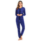 Seindeal Buffalo Plaid Buttons Christmas Long Sleeve Maternity Pajama Long Jumpsuit