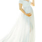 Seindeal Off Shoulder Chiffon Maternity Dress for Baby Shower PhotoShoot Flowy Maxi