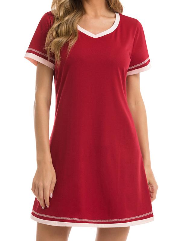 Patchwork Round Neck Short Sleeve Maternity Pajamas Casual Mini Dress