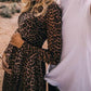 Leopard Print Round Neck Long Sleeve High Waisted Party Maternity Dress