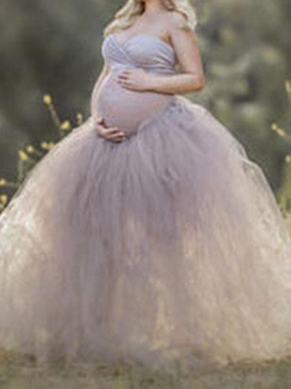 Seindeal Patchwork Grenadine Pleated Fluffy Puffy Tulle Long Tutu Skirt for Maternity Photoshoot