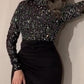 Slit glitter tight round neck long sleeve women maxi dresses tight dress ball gown