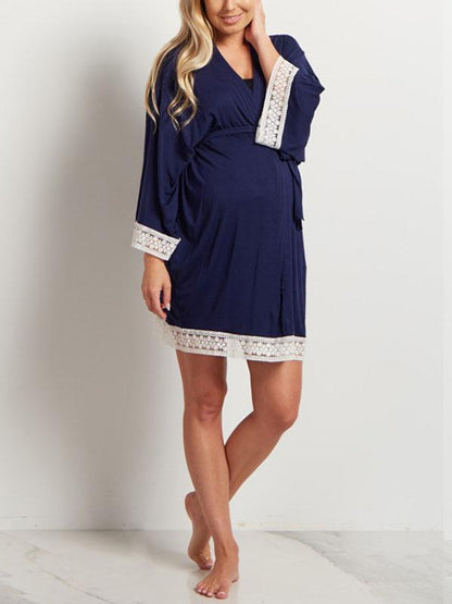 Seindeal Lace Nursing Nightdress Long Sleeve Maternity Pajama Kimono Sleepwear Dress