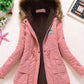 Fur Hooded Badge Pockets Long Sleeve Maternity Fluffy Coat