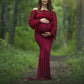 Seindeal Wedding Lace Off Shoulder Mermaid Photoshoot Bell Sleeve Maternity Dress