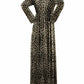 Leopard Print Round Neck Long Sleeve High Waisted Party Maternity Dress