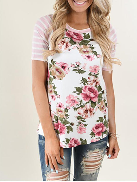 Floral Pockets Comfy Round Neck Short Sleeve Maternity T-Shirt