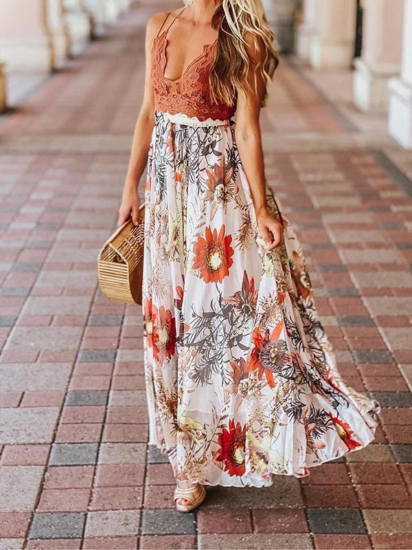 Floral print flowers high waist maxi skirt women fashion skirts