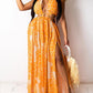 Patchwork Cut Out Slit Tie Back Backless Flowy Floor Length Plunging Neckline Maternity Maxi Dress