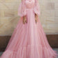 Mesh Off Shoulder Boat Neck Long Sleeve Women Maxi Dresses Evening Dress Tulle Dress