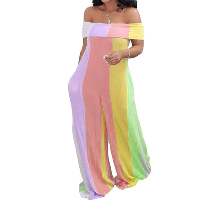 Seindeal Off Shoulder Colorful Boat Neck Plus Size Maternity Jumpsuit for Baby Shower Purple