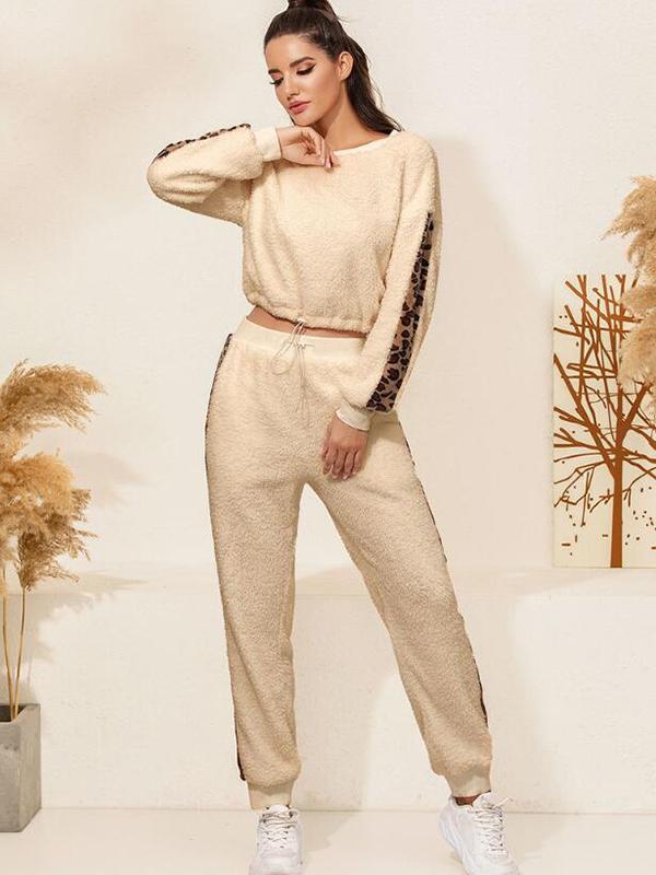 Seindeal Sports Sets Sweatshirt Leopard High Waist Pants Pajama Women