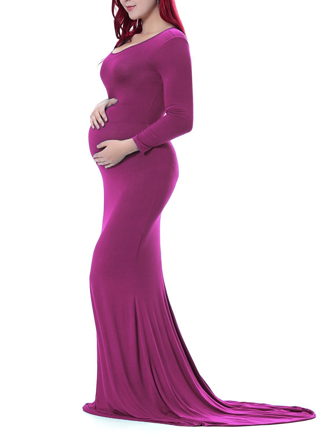 Seindeal Draped Off Shoulder Backless Multi Way Maxi Maternity Dress for Photoshoot