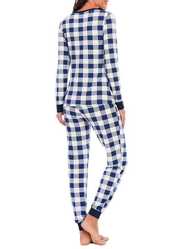 Buffalo Plaid Round Neck Long Sleeve Maternity Long Pajama Set