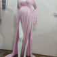Seindeal Off Shoulder Flare Long Sleeve Double SlitMaxi Maternity Dress for Baby Shower Fall