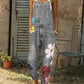 Seindeal Flowers button pockets with straps jeans jumpsuit denim dungarees women long jumpsuit