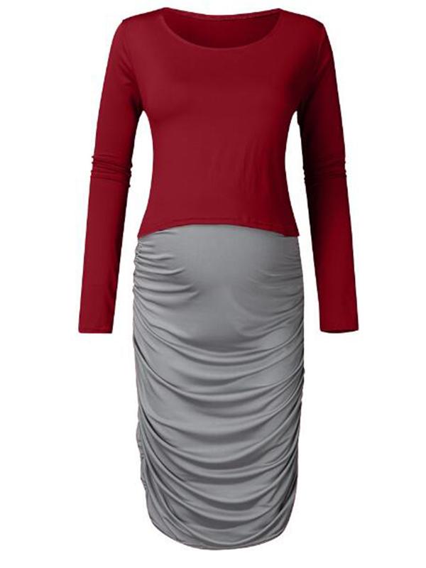 Seindeal Two Piece Midi Maternity Bodycon Dress with Long Sleeves