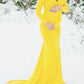 Seindeal Solid Color Off Shoulder Maxi Baby Shower Mermaid Maternity Dress for Photoshoot