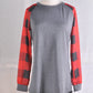 Seindeal Christmas Red Plaid Print Round Neck Plus Size Long Sleeve Maternity T-shirt