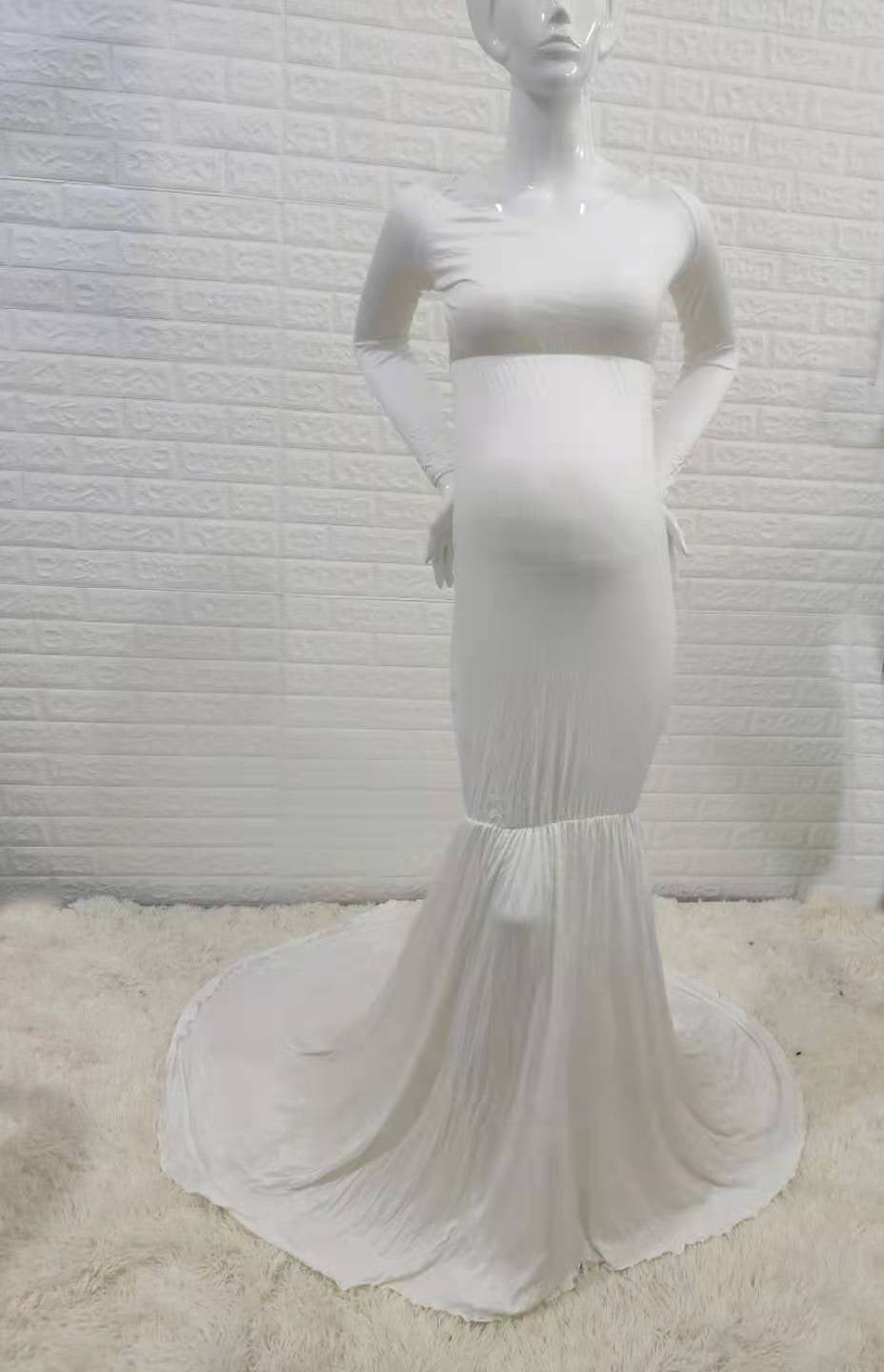 Seindeal Solid Color Off Shoulder Bodycon Baby Shower Dresses Maxi Mermaid Maternity Dress for Photoshoot