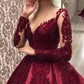 Red V-Neck Long Sleeve Elegant Maxi Dress Party Dress Evening Dress