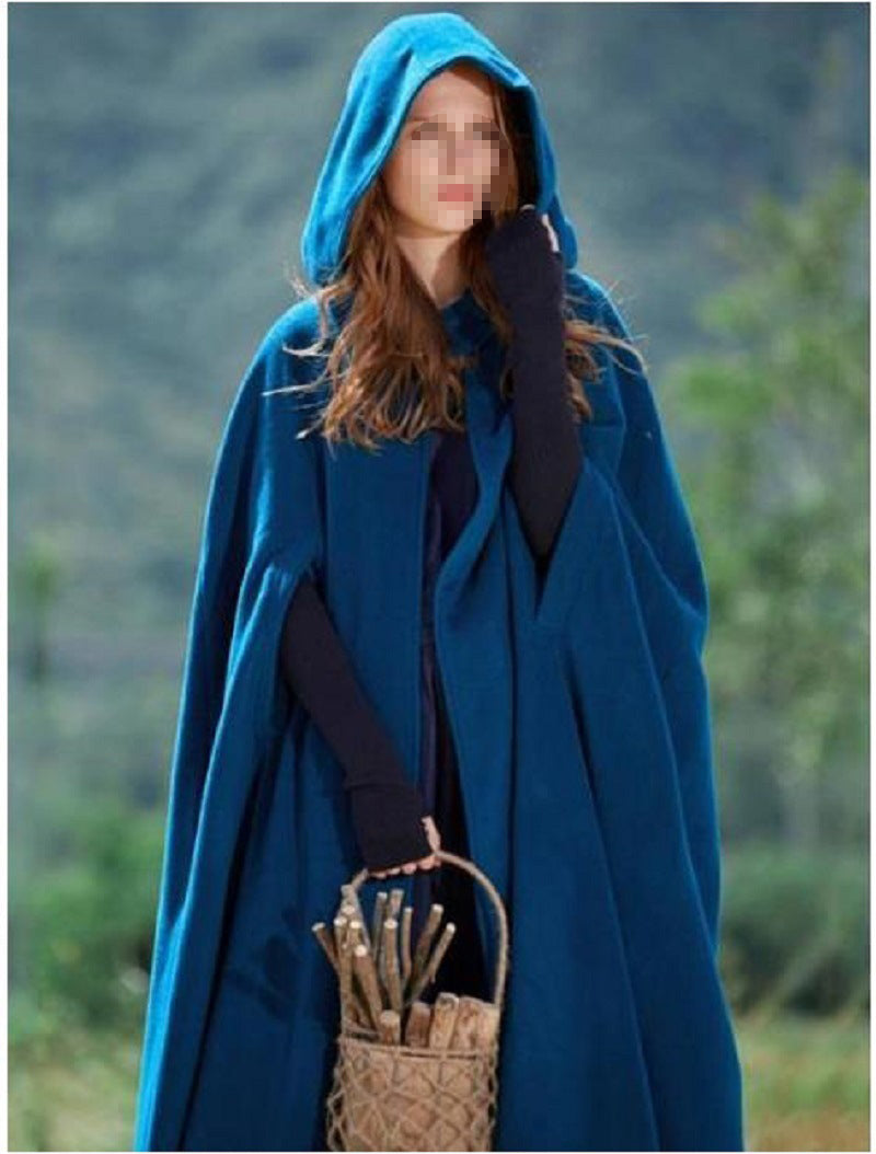 Seindeal Hooded Elegant Floor-length Cloak Poncho Cape Wool Coat Medieval Winter Coat Women Halloween Pregnant