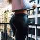 Seindeal Black pockets fashion push up buttocks with PU leather long pants on the backside women